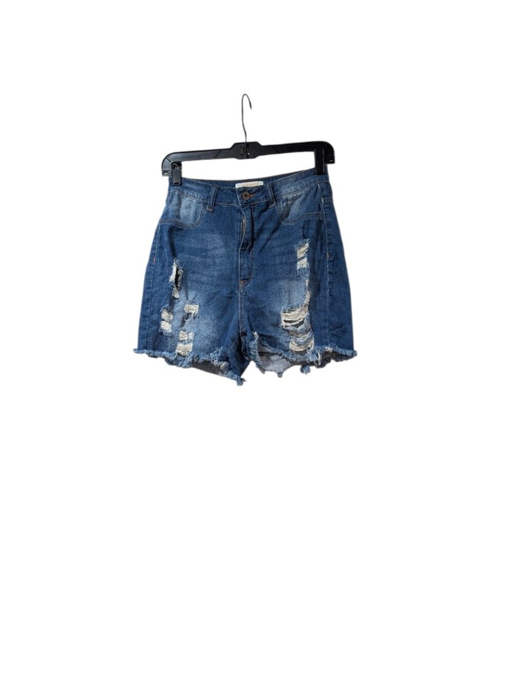 Aphrodite Medium Wash High Rise Distressed Frayed Denim Shorts Casual Sz L